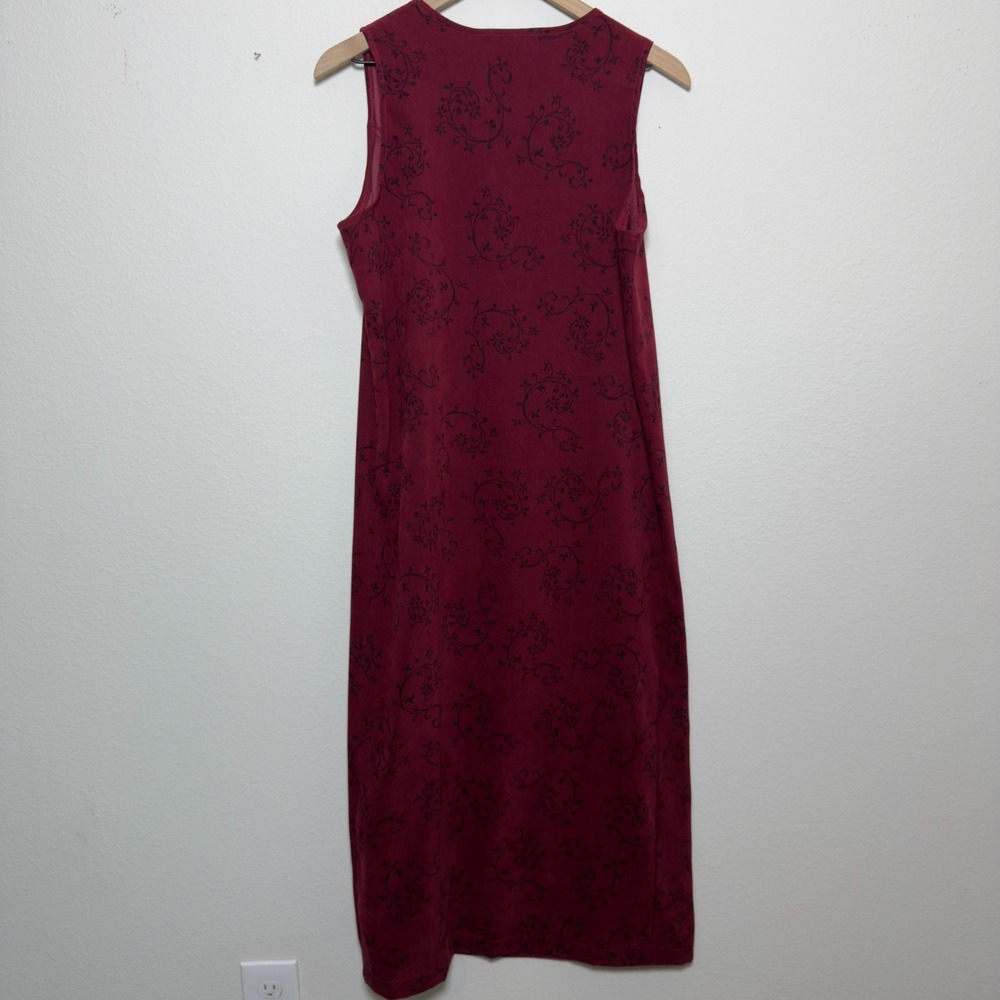 VTG 90s Whimsigoth Jumper Dress Medium Burgundy Paisley Maxi Faux Suede Western - Picture 6 of 7